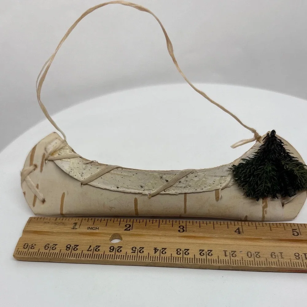 Rustic Birch Bark Canoe Christmas Ornament 5 Inch Lodge Cabin Native American